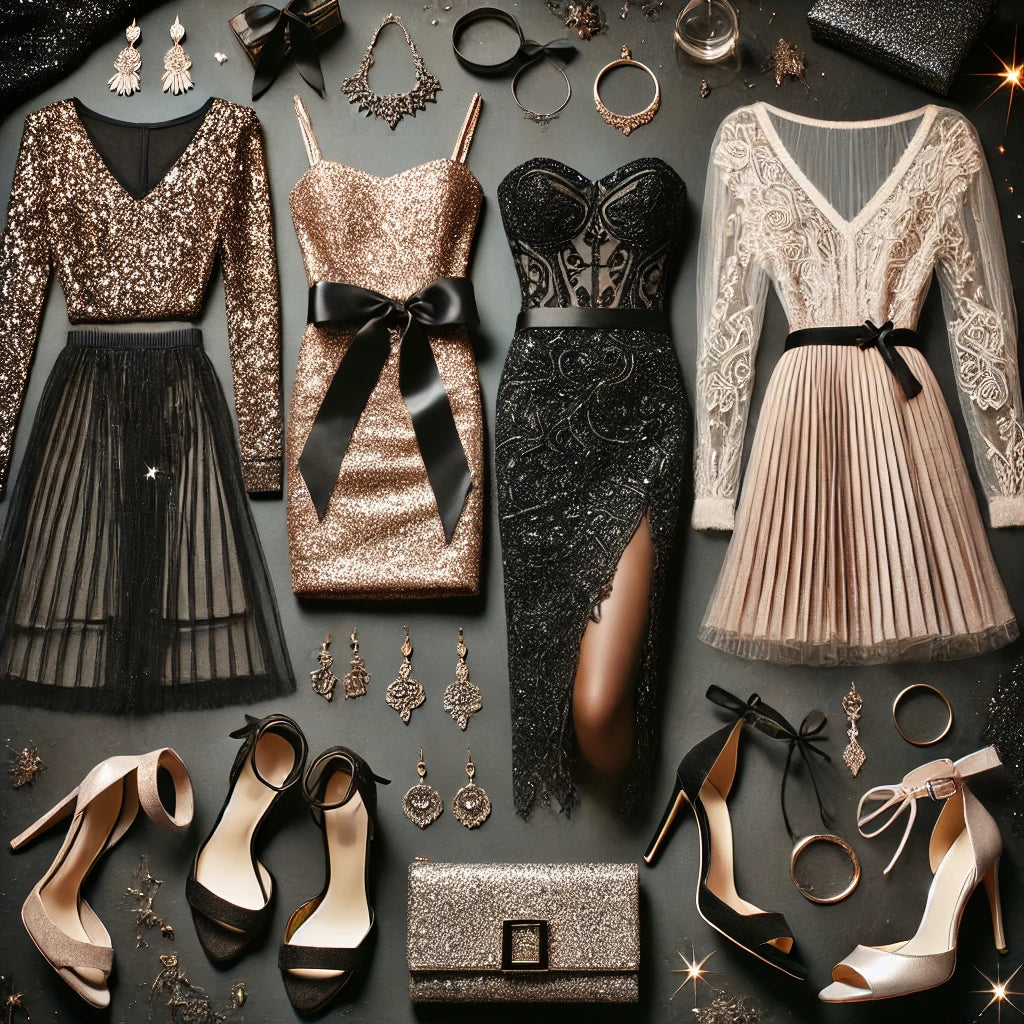 Upptäck Stella Zoes nyårskollektion med glittrande paljettklänningar, eleganta jumpsuits och klassiska svarta spetsklänningar.