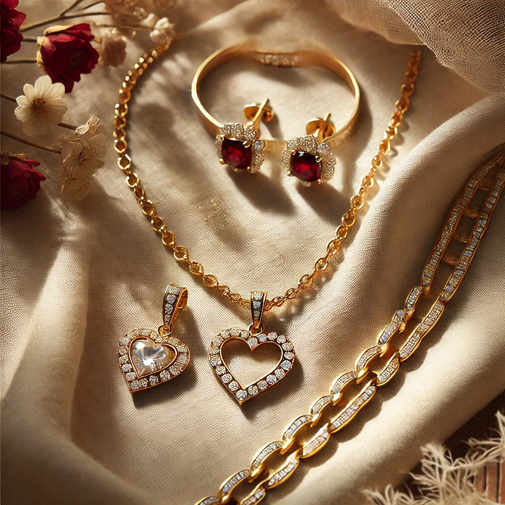 Lyxiga smycken från Stella & Zoe – halsband, örhängen och armband i tidlös design med hjärtdetaljer och cubic zirconia. Perfekta presenter!