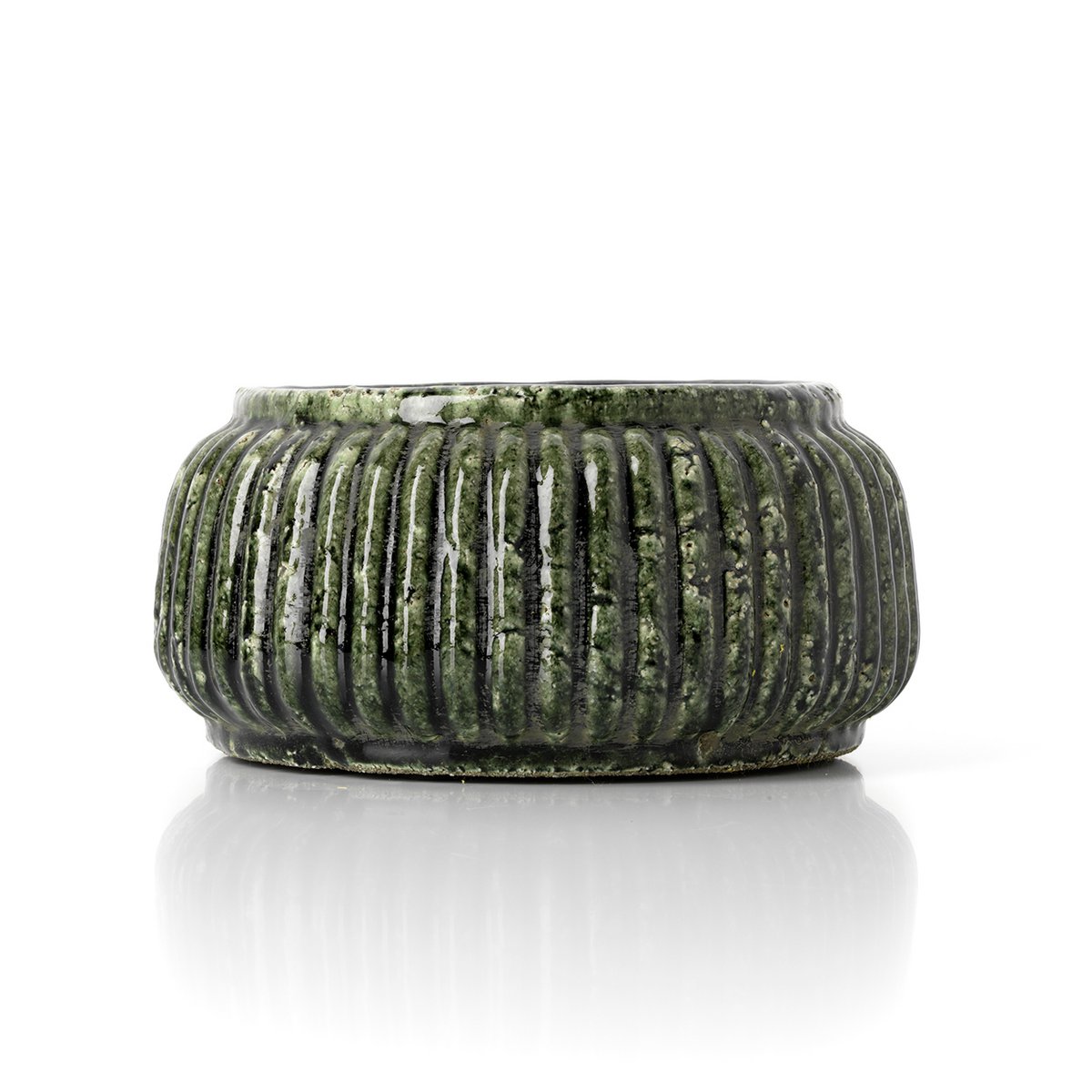 Forest Ribbed Bowl Planter – Forest Green Low