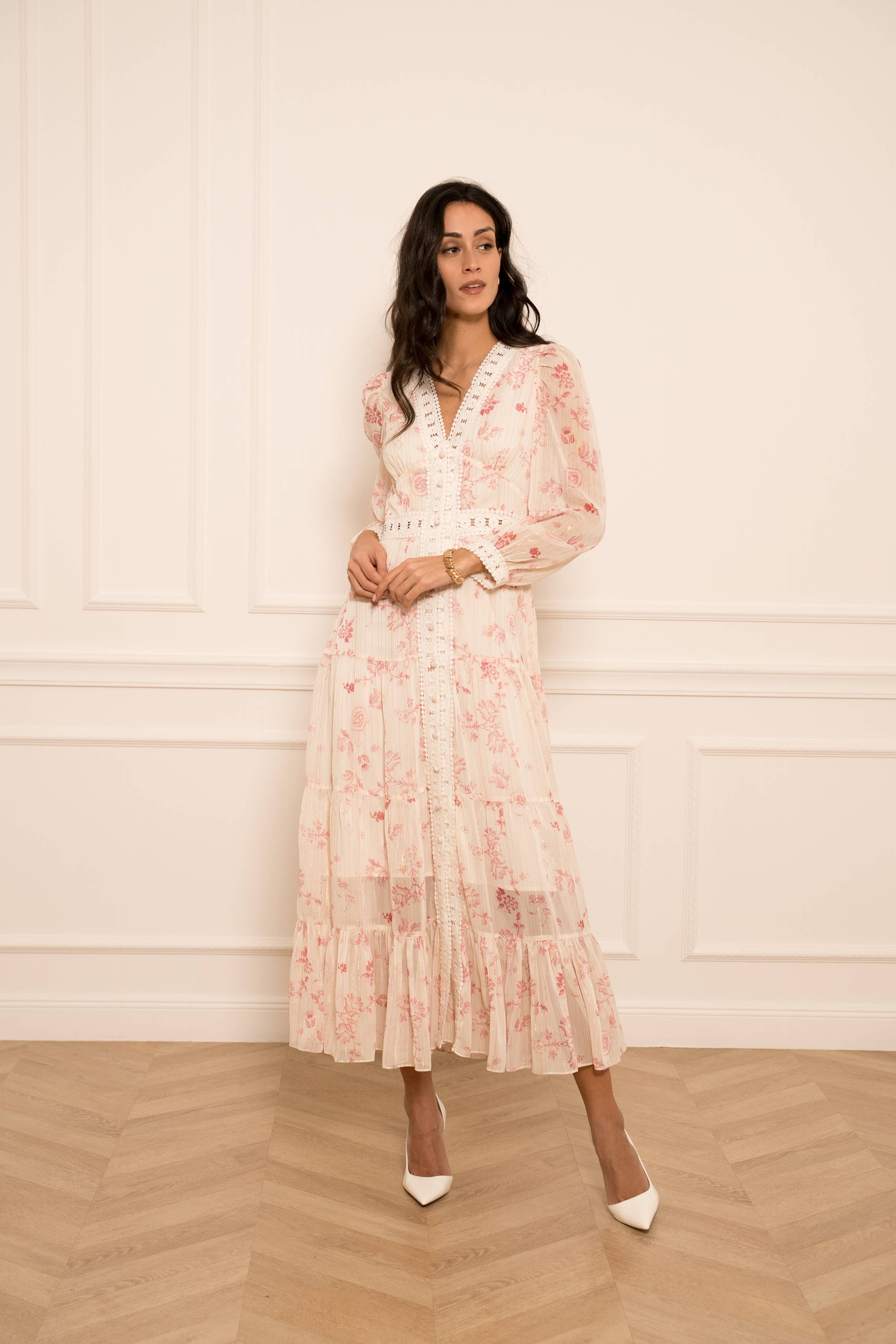 Robe longue en dentelle Avril – Floral