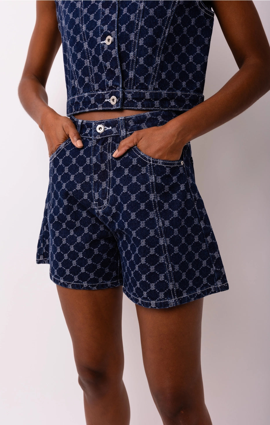 Goldie - Diamond Pattern Denim Shorts, AmyLynn