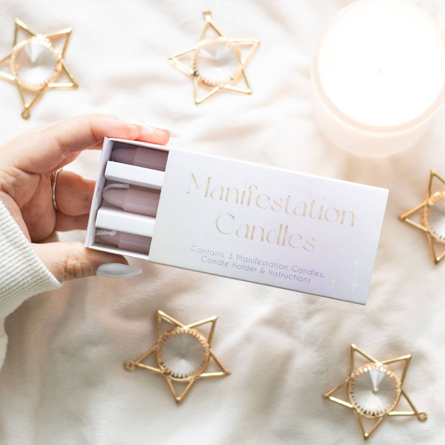 Manifestationsstearinljus – Set om 3 | Rosa | För intention och positiv energi