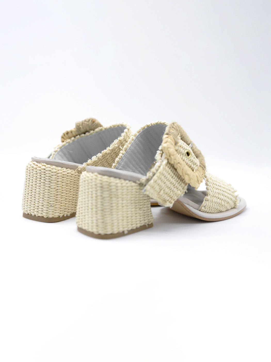 Slip-in heels in raffia with large buckle, Poesie Veneziane