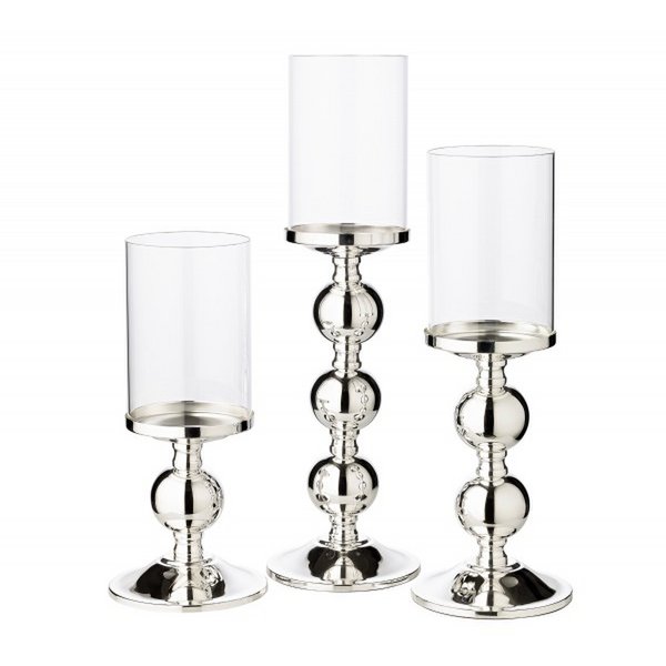 Bamboo | Silberner Kerzenständer mit Glas – 35,5 cm