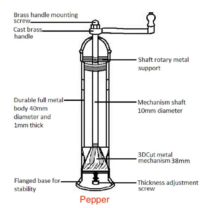 9" Messing Pfeffermühle – Handgefertigte Originalmühle aus Griechenland