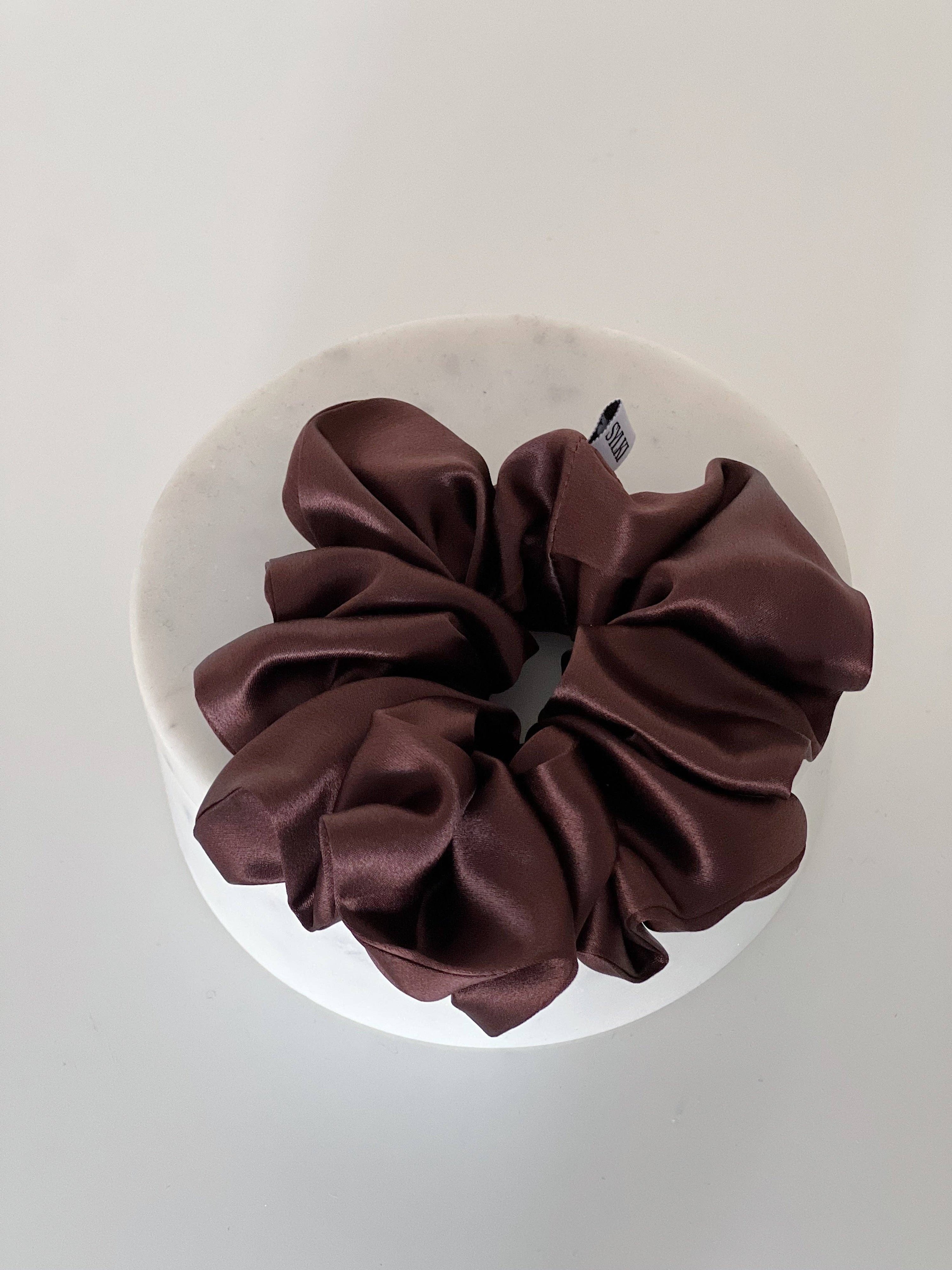 Chouchou en soie pure marron