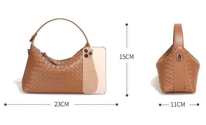 Woven leather bag made of recycled genuine leather