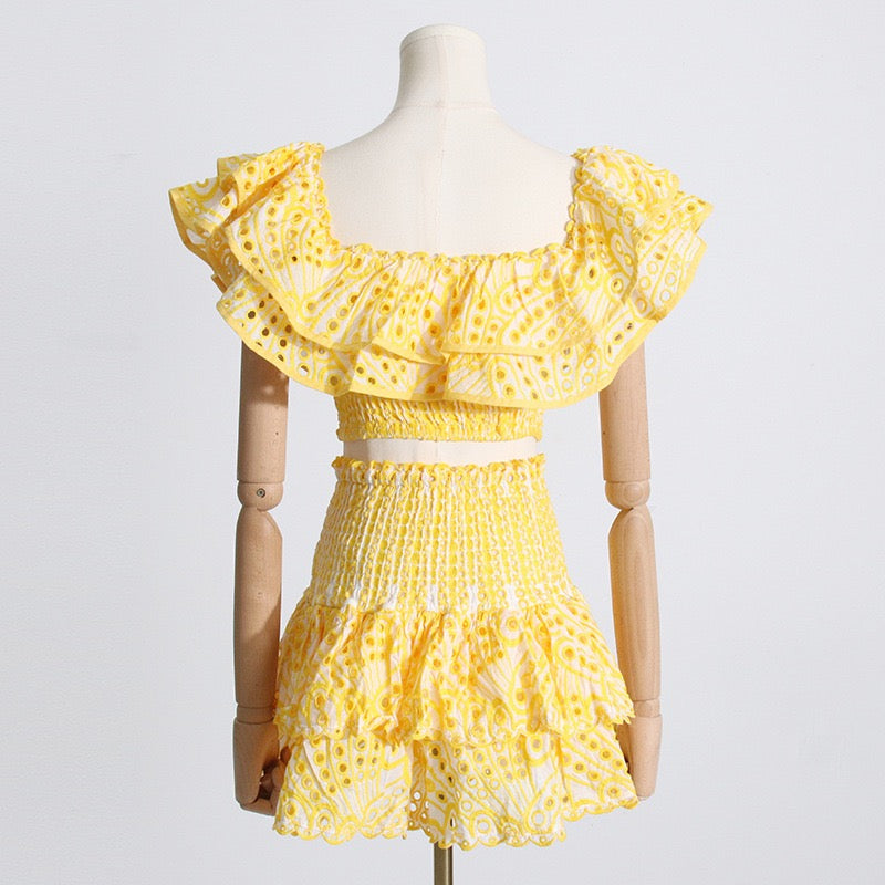Top and Skirt with Hole Embroidery & Ruffles, Productseeker NY