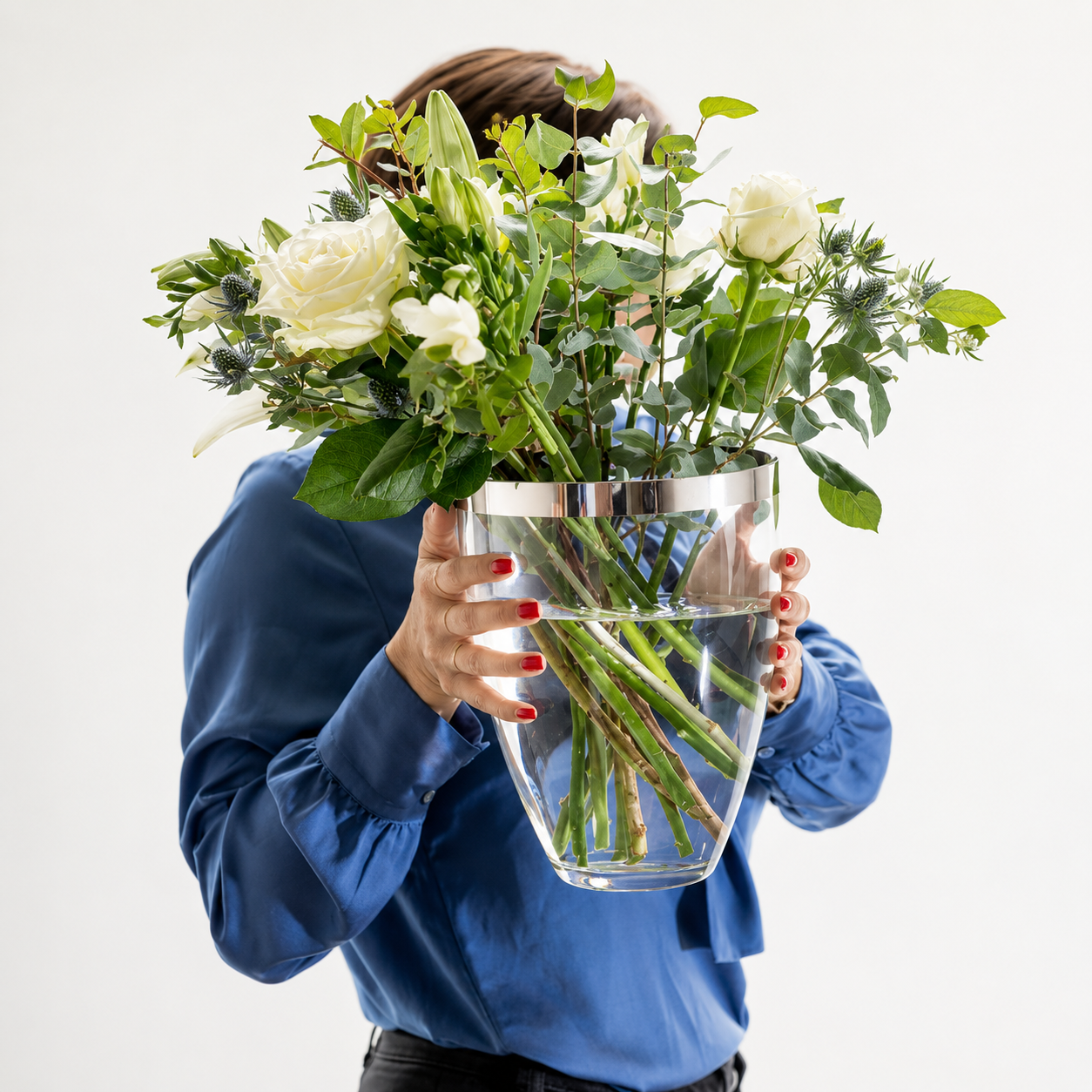 Mundgeblasene Kristallvase mit Platinrand H24 cm | EDZARD
