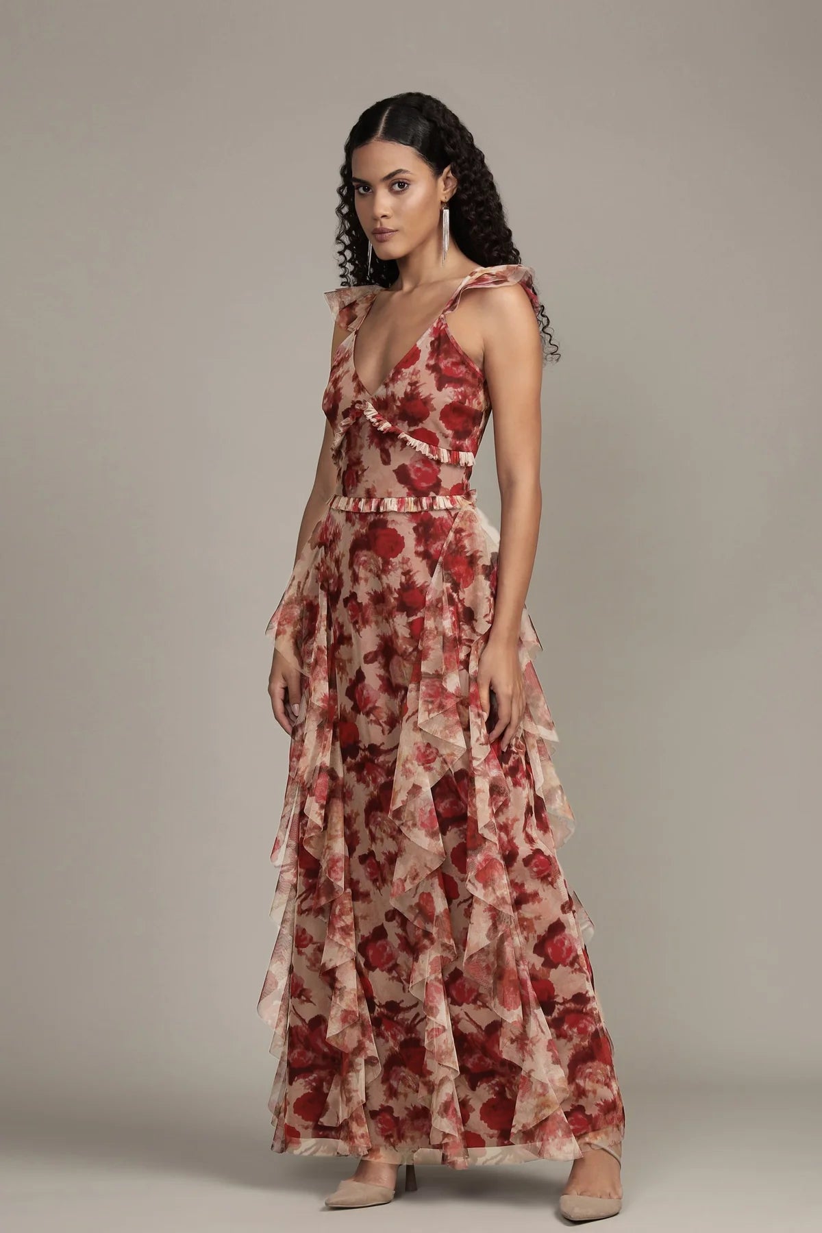 Lace & Beads – Malin Maxikleid mit Rosenmuster