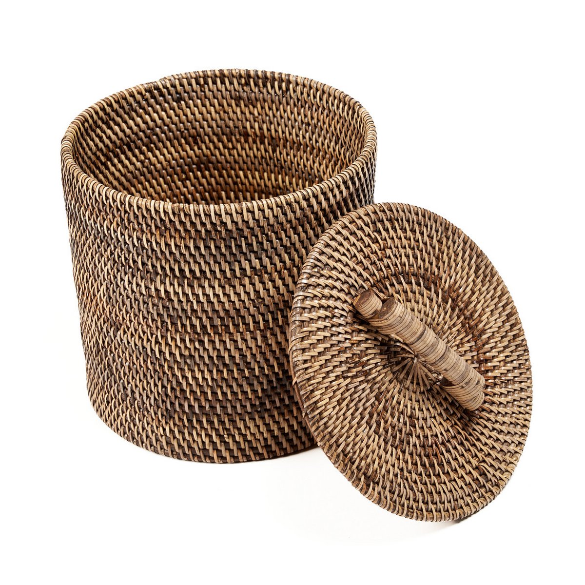 Panier de rangement en rotin avec couvercle – Marron naturel