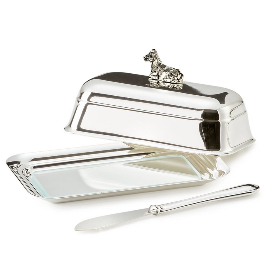 Somerset | Butterdose mit Kuh in Silber-Optik