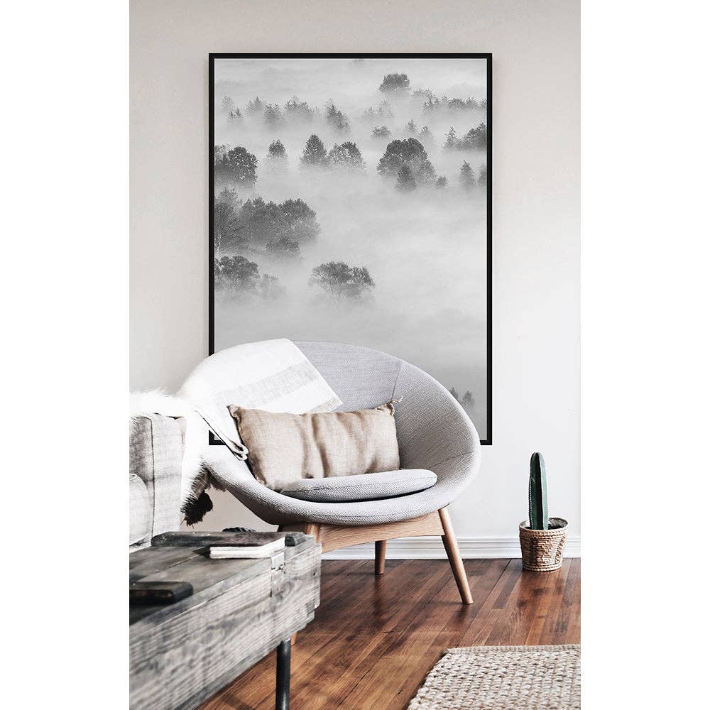 Dimskog – Inramad Canvastavla i Svartvitt Landskap
