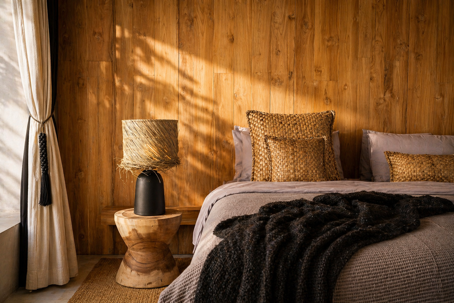 Pandan | Bordslampa i Natur & Svart – Ø40 cm