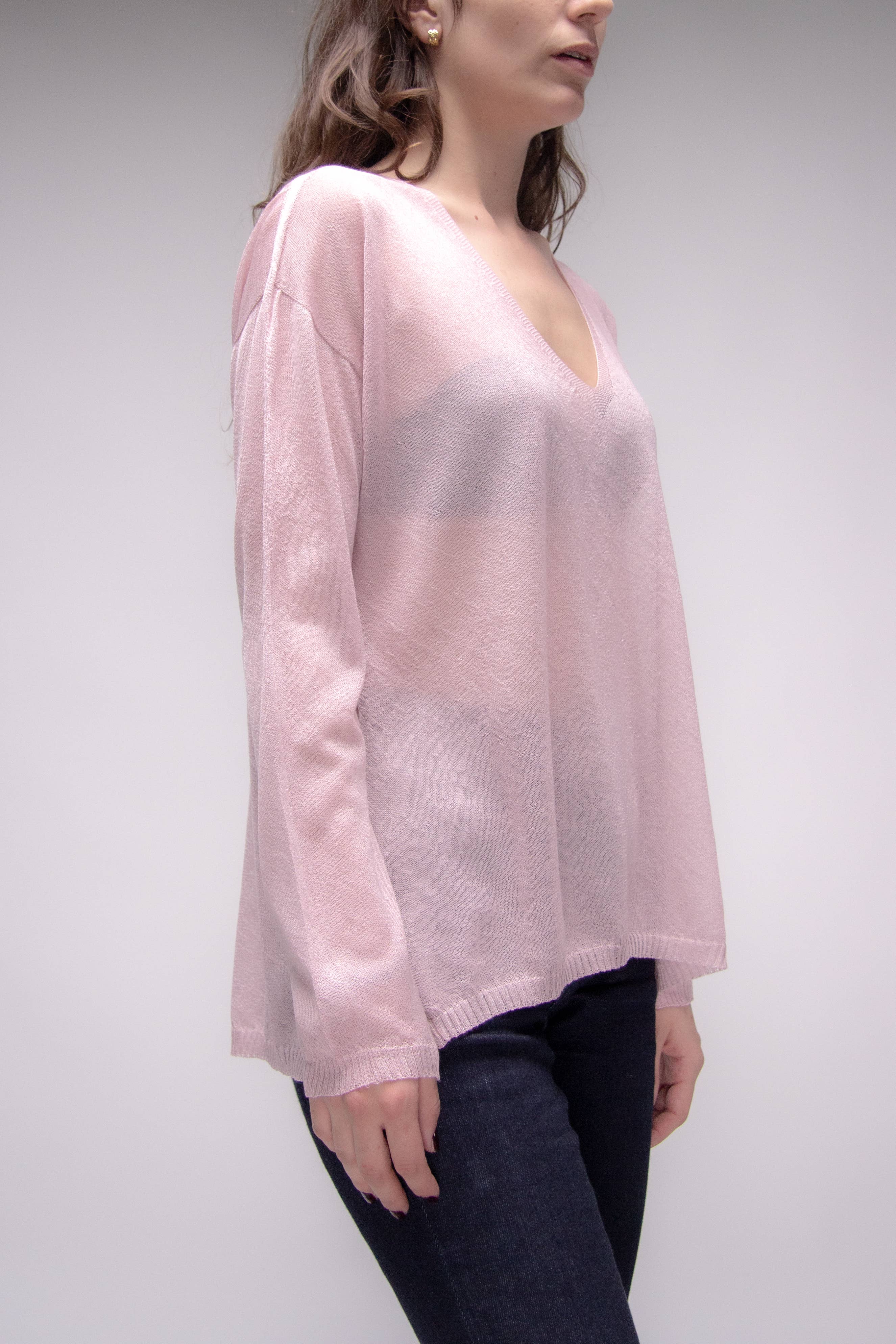 Übergroßer, fein gestrickter Viskosemix-Pullover mit Seitenschlitz, LÈMME