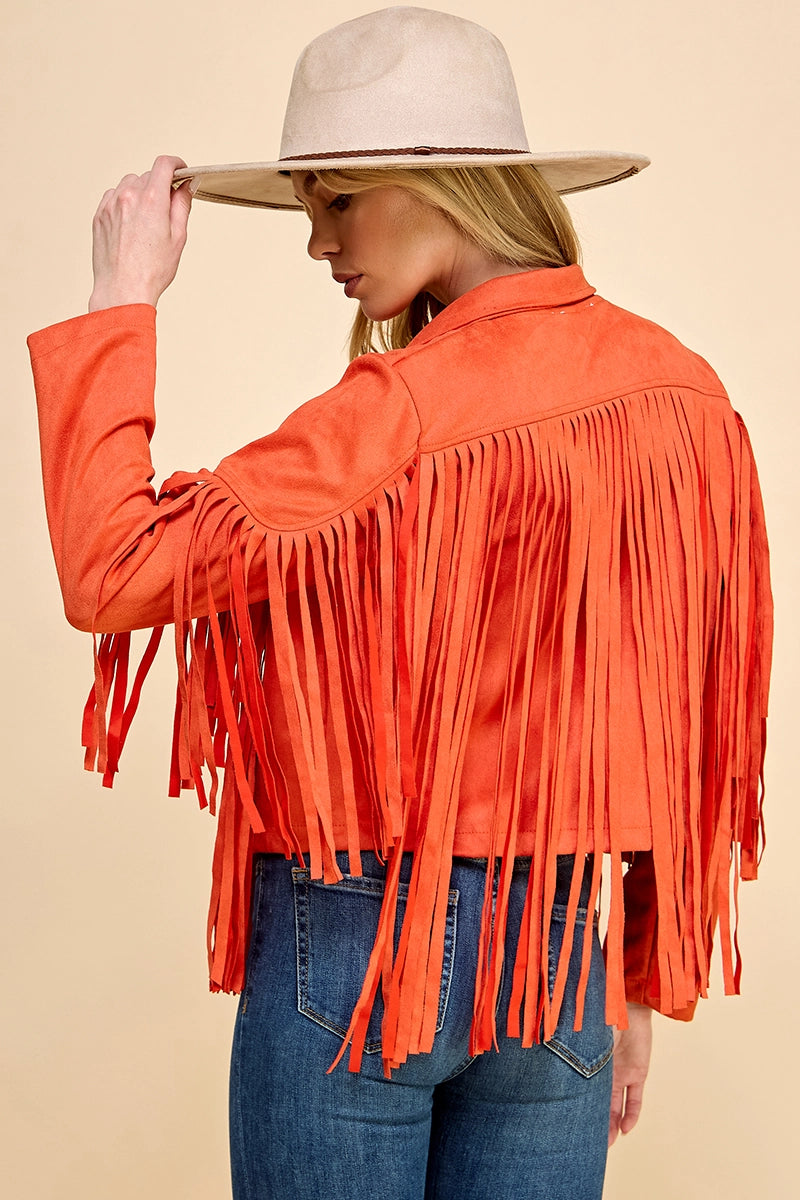 Jacke aus Kunstveloursleder mit Fransen, Aiblee