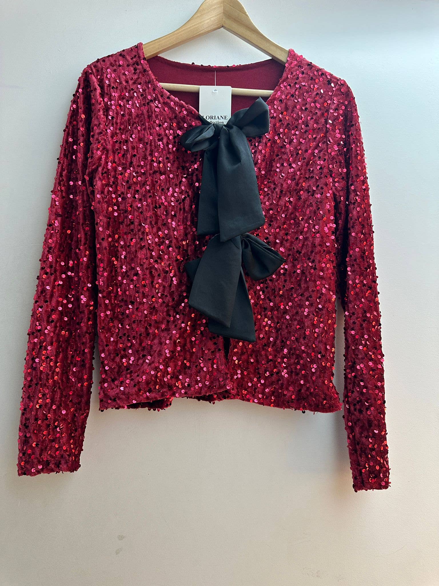 Cardigan à sequins en velours avec liens à nouer -