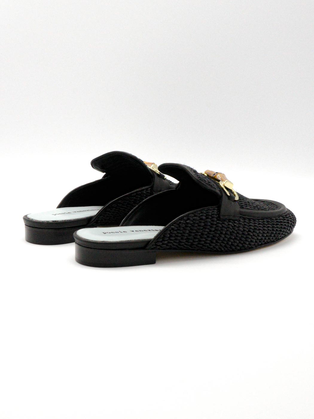 Slip-in Loafers in Raffia with Buckle in Bamboo and Gold, Poesie Veneziane