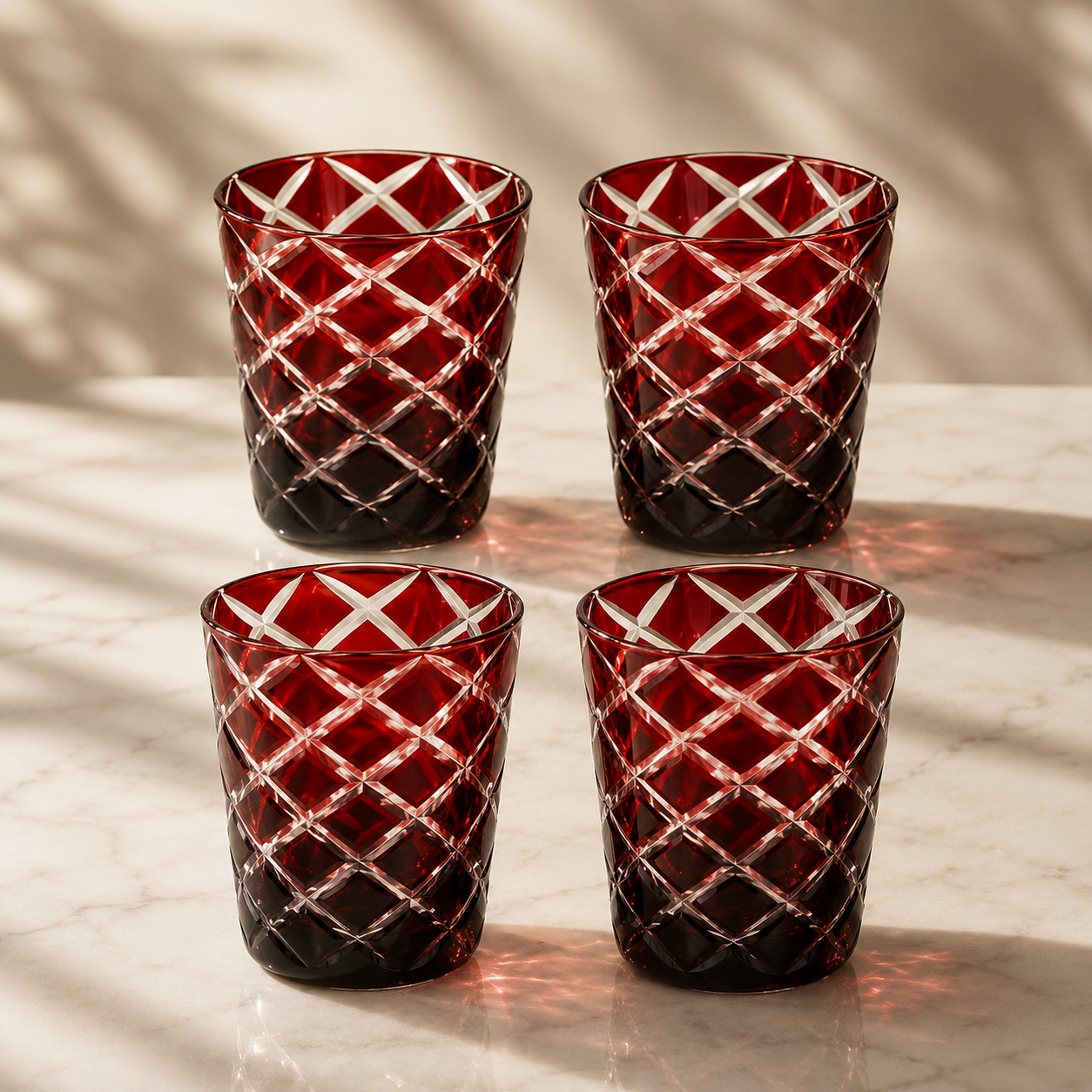 Dio Glas – Lot de 4 verres colorés à motif diamant taillé