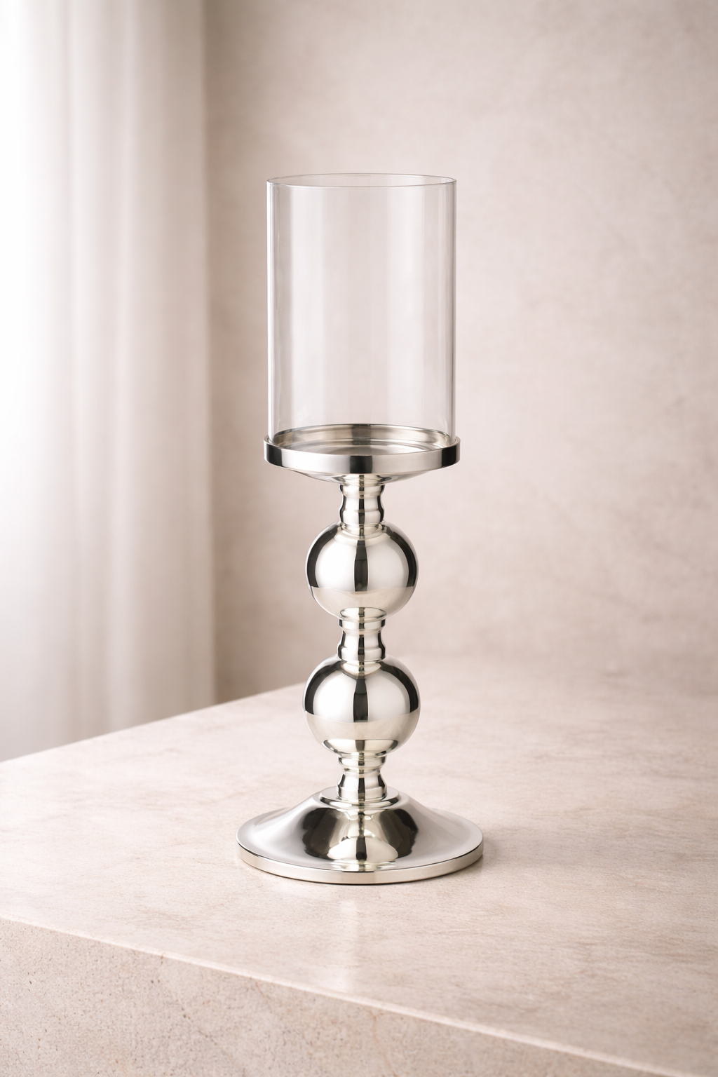 Bamboo | Silberner Kerzenständer mit Glas – 35,5 cm