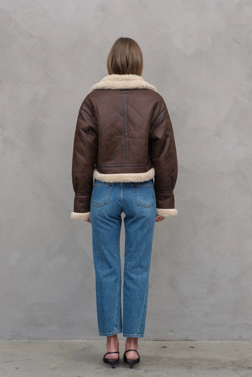 Bikerjacke aus Wildlederimitat mit Kunstfell