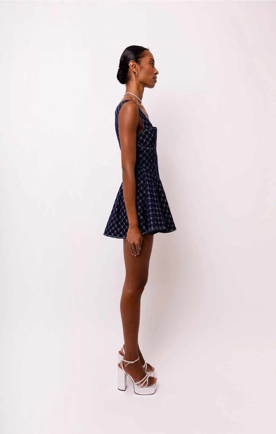 Remi Diamond Denim Skater Mini Dress, AmyLynn