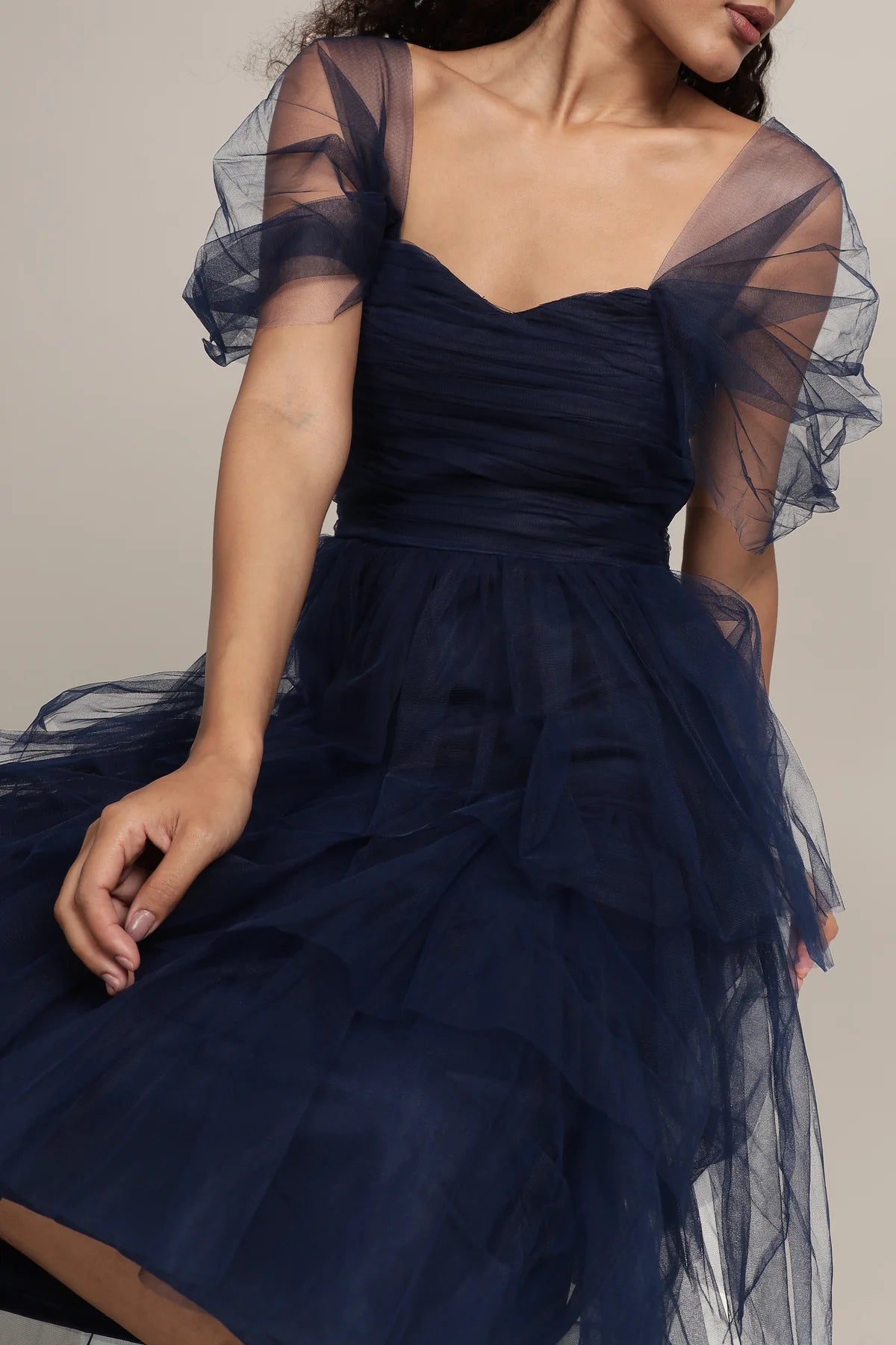 Lace & Beads – Sydney Tulle Midi Dress in Navy