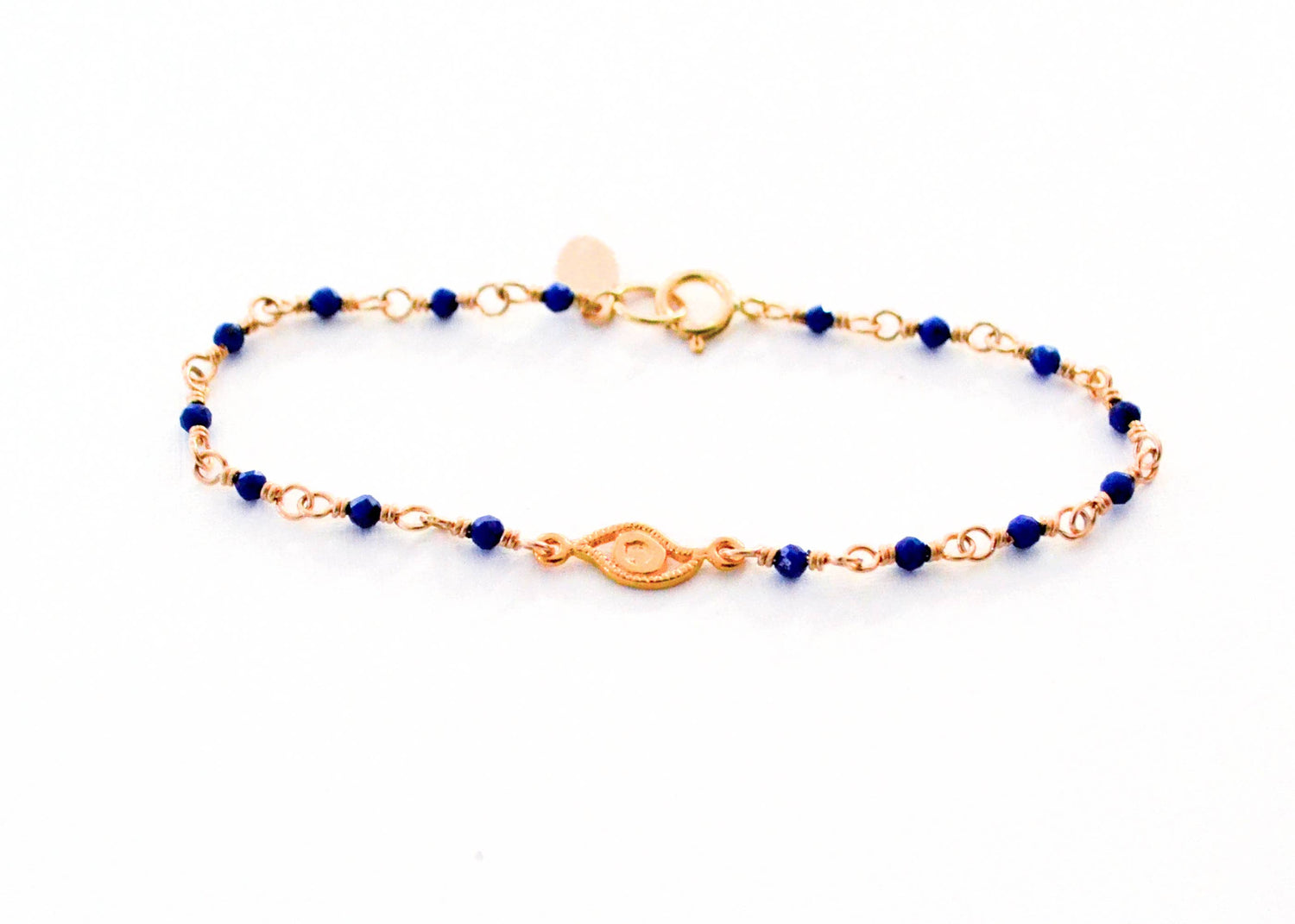 Lapis Lazuli Evil Eye Charm Bracelet – Gold Plated 14k