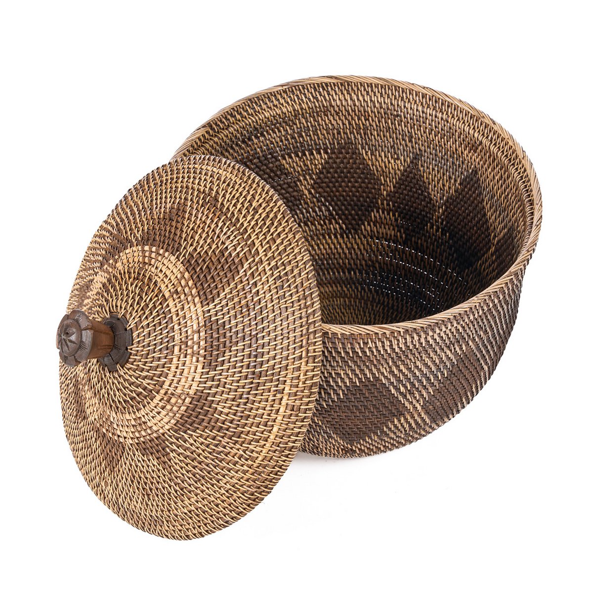 Panier de rangement en rotin avec couvercle – Marron Naturel (grand)