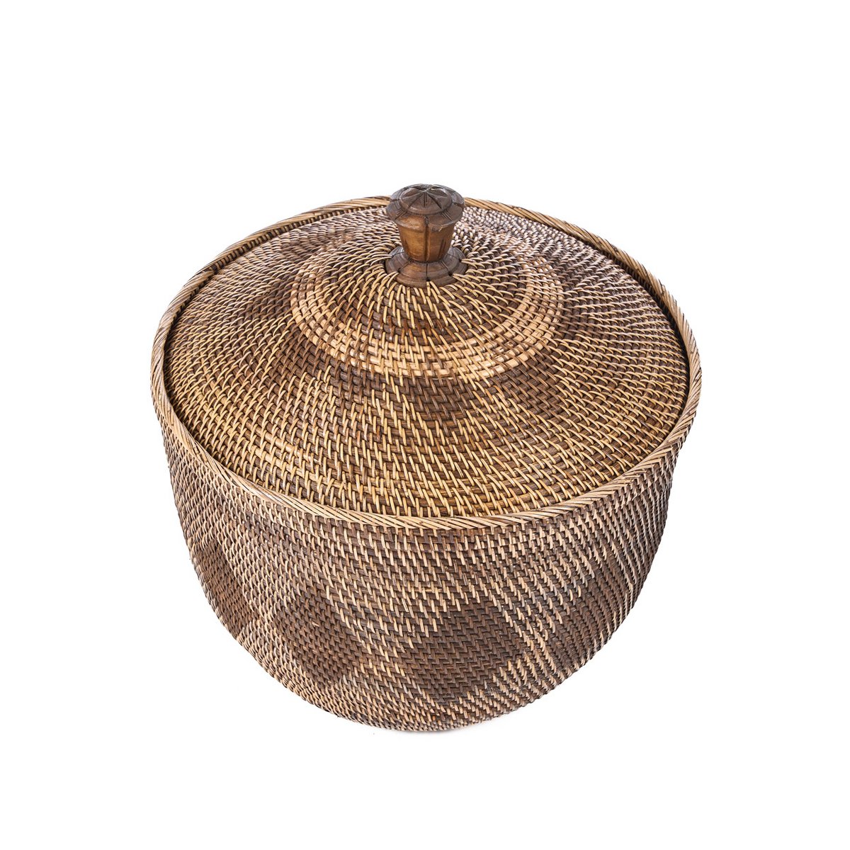 Panier de rangement en rotin avec couvercle – Marron Naturel (grand)
