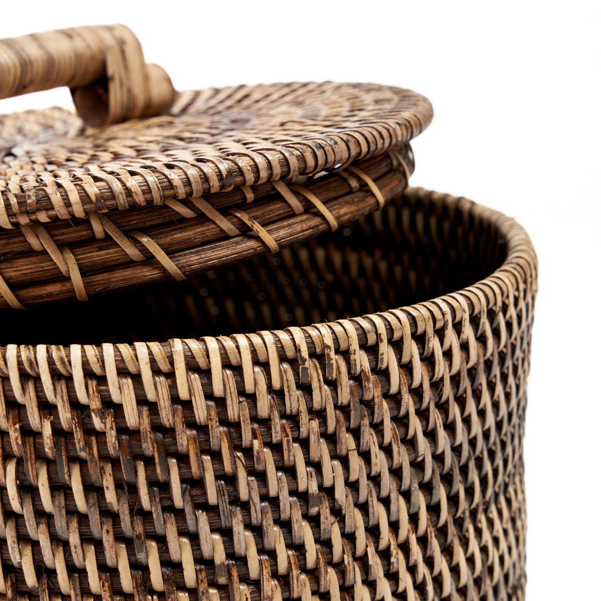Panier de rangement en rotin avec couvercle – Marron naturel