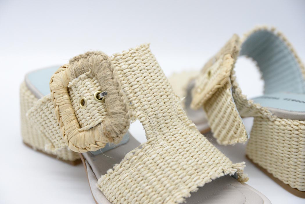 Slip-in heels in raffia with large buckle, Poesie Veneziane