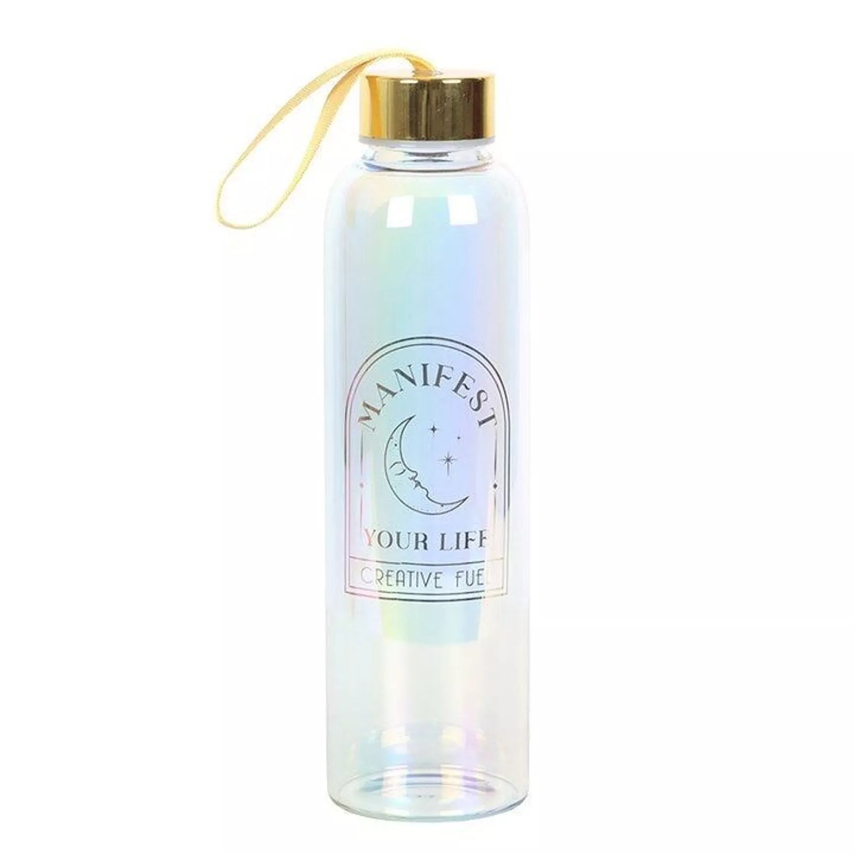 Iridescent “Manifest Your Life” – Vattenflaska med gulddetaljer (500 ml)