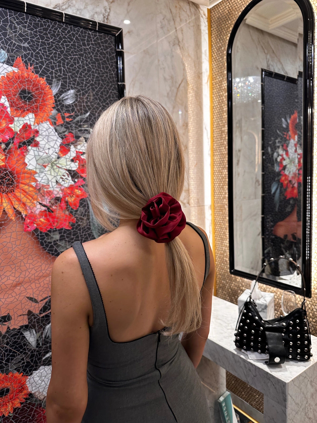 Dark Red (burgundy) Flower Scrunchie