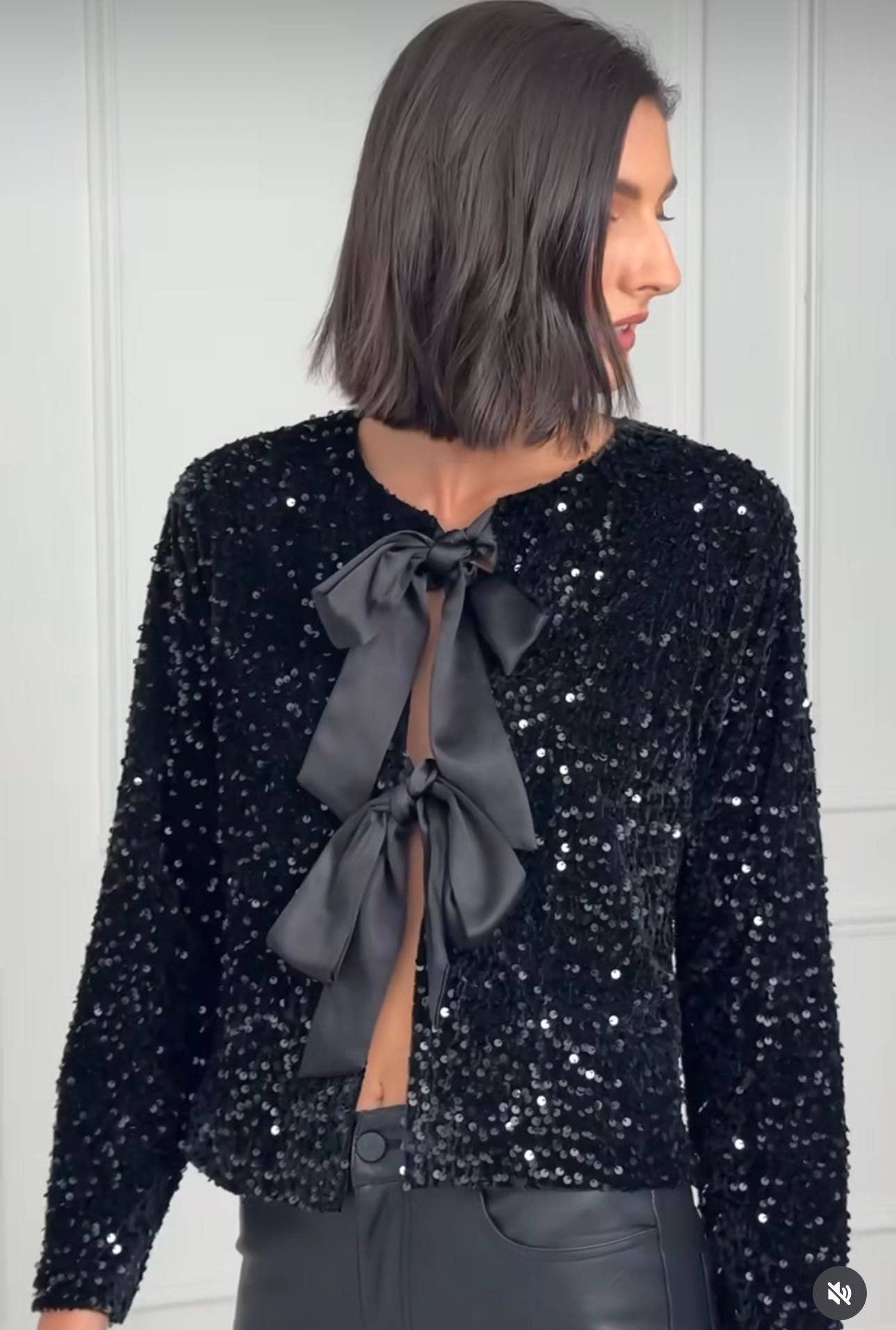 Paljettkofta i Sammet med Knytband -