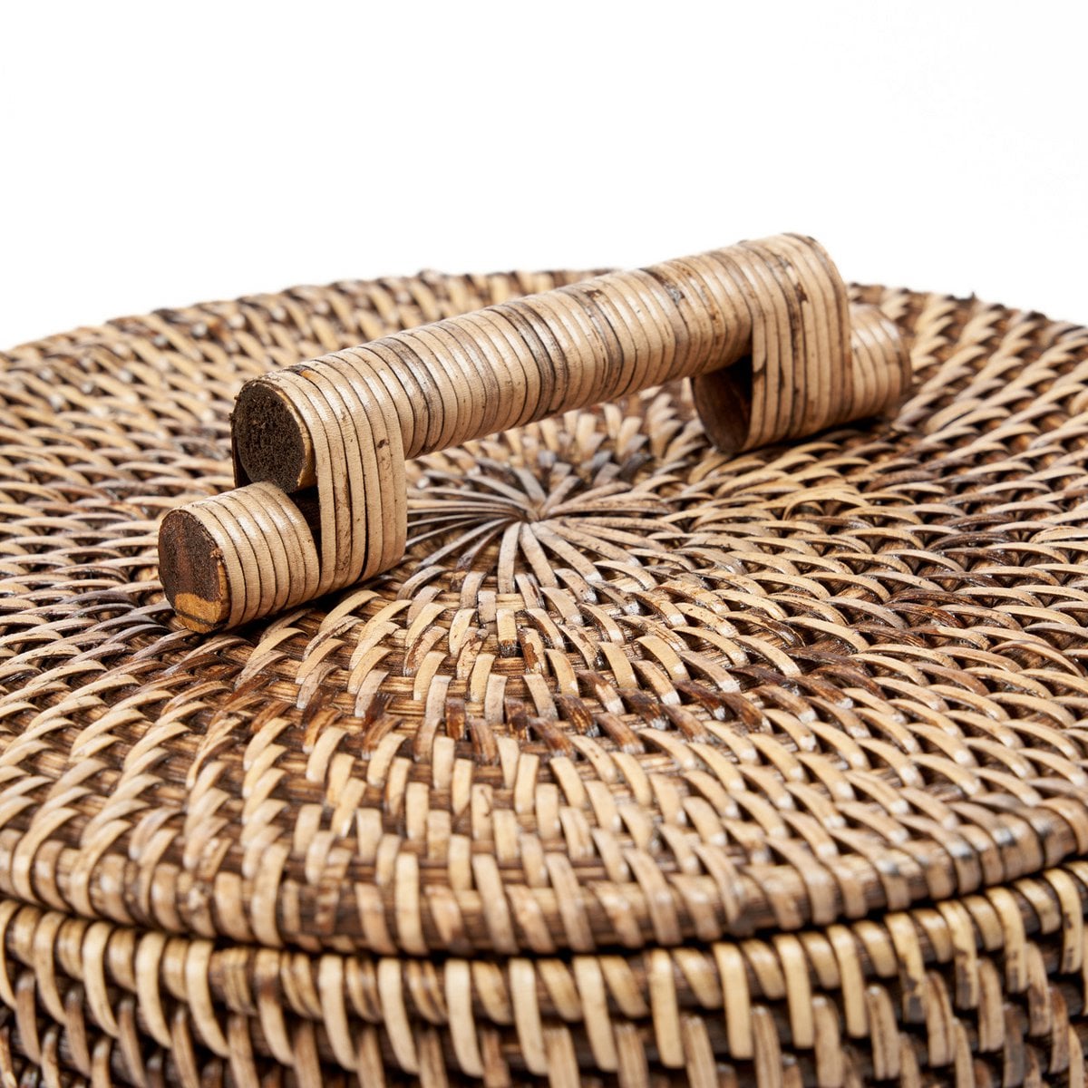 Panier de rangement en rotin avec couvercle – Marron naturel