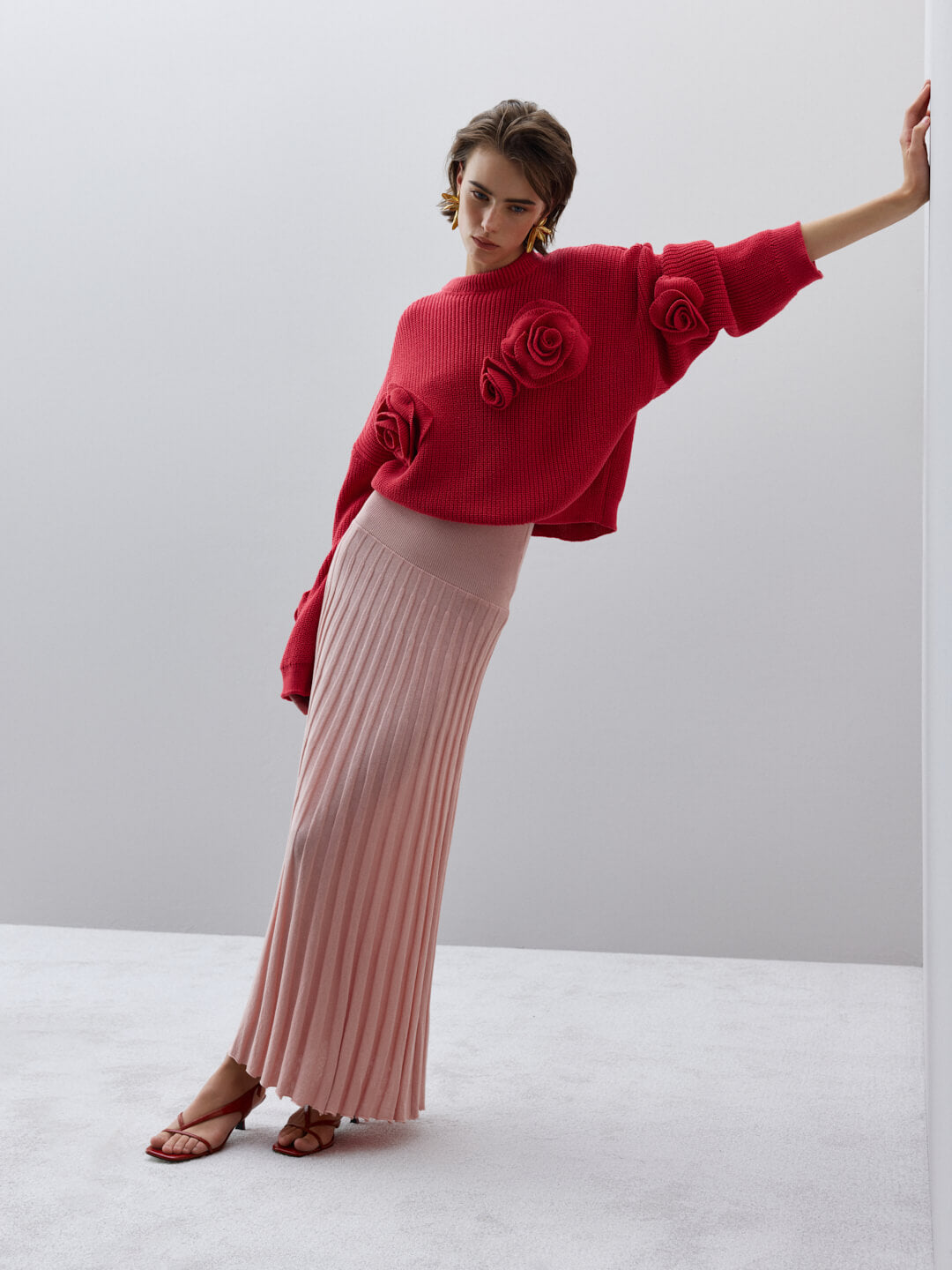 Pull décoré grande taille rose
