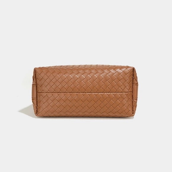 Woven leather bag made of recycled genuine leather