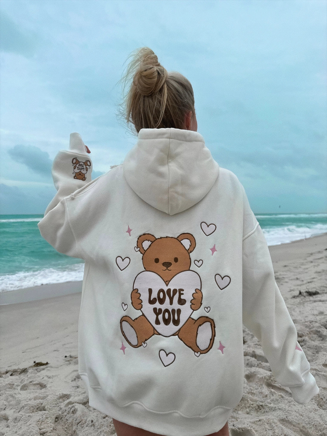 Teddy Bear Embroider Hoodie Off white Sunkissed Coconut