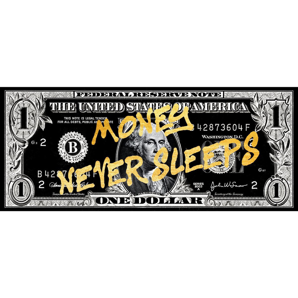 Money Never Sleeps | Lyxig akrylglastavla med bladguld (180x75 cm)