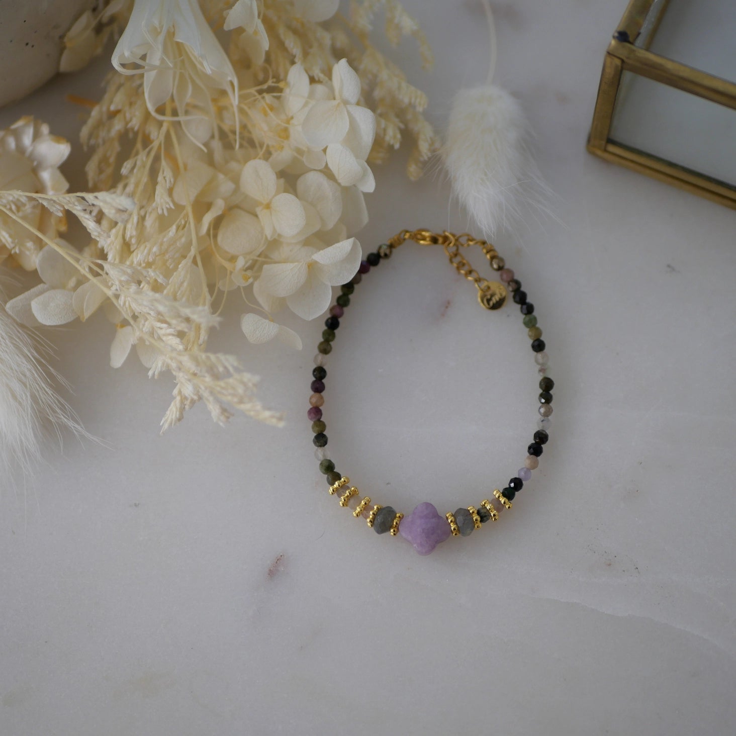 Armband - Kleeblattförmiger Lepidolith, Turmalin & Labradorit