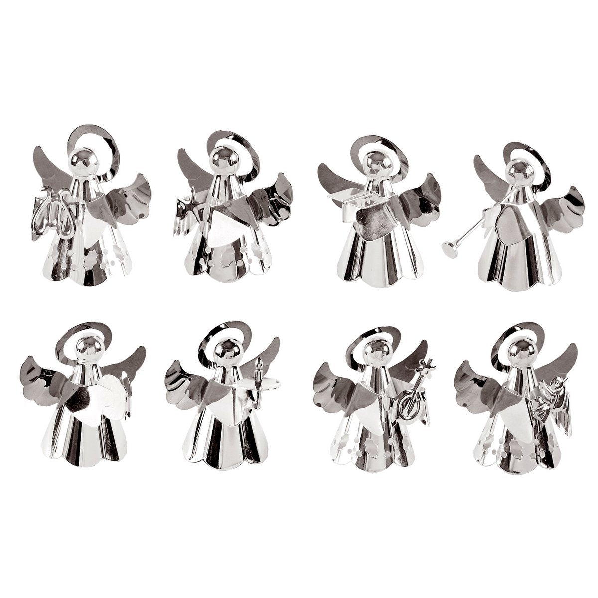 EDZARD | Weihnachtsengel mit Instrument – 8er-Set (versilbert)