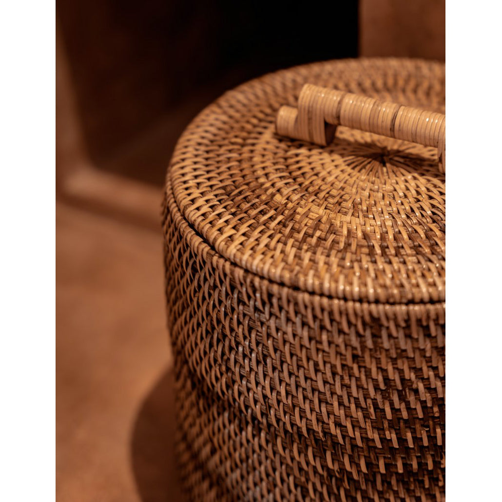 Panier de rangement en rotin avec couvercle – Marron naturel