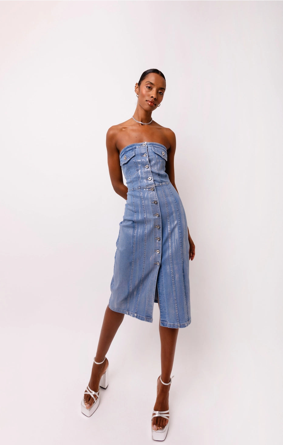 Sadie Stretch Denim Bandeau Dress, AmyLynn