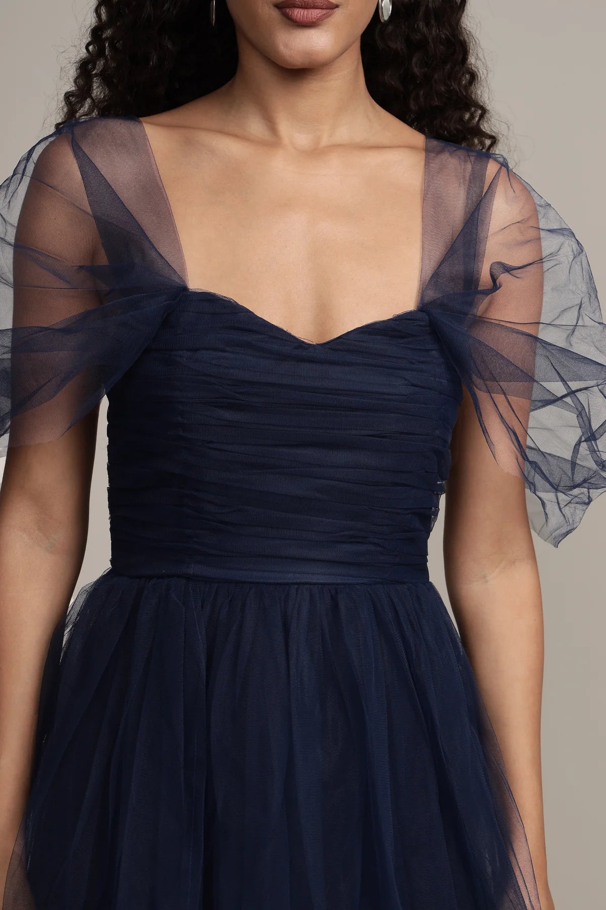 Lace & Beads – Sydney Tulle Midi Dress in Navy