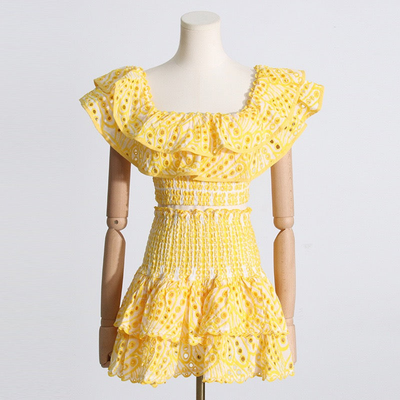 Top and Skirt with Hole Embroidery & Ruffles, Productseeker NY