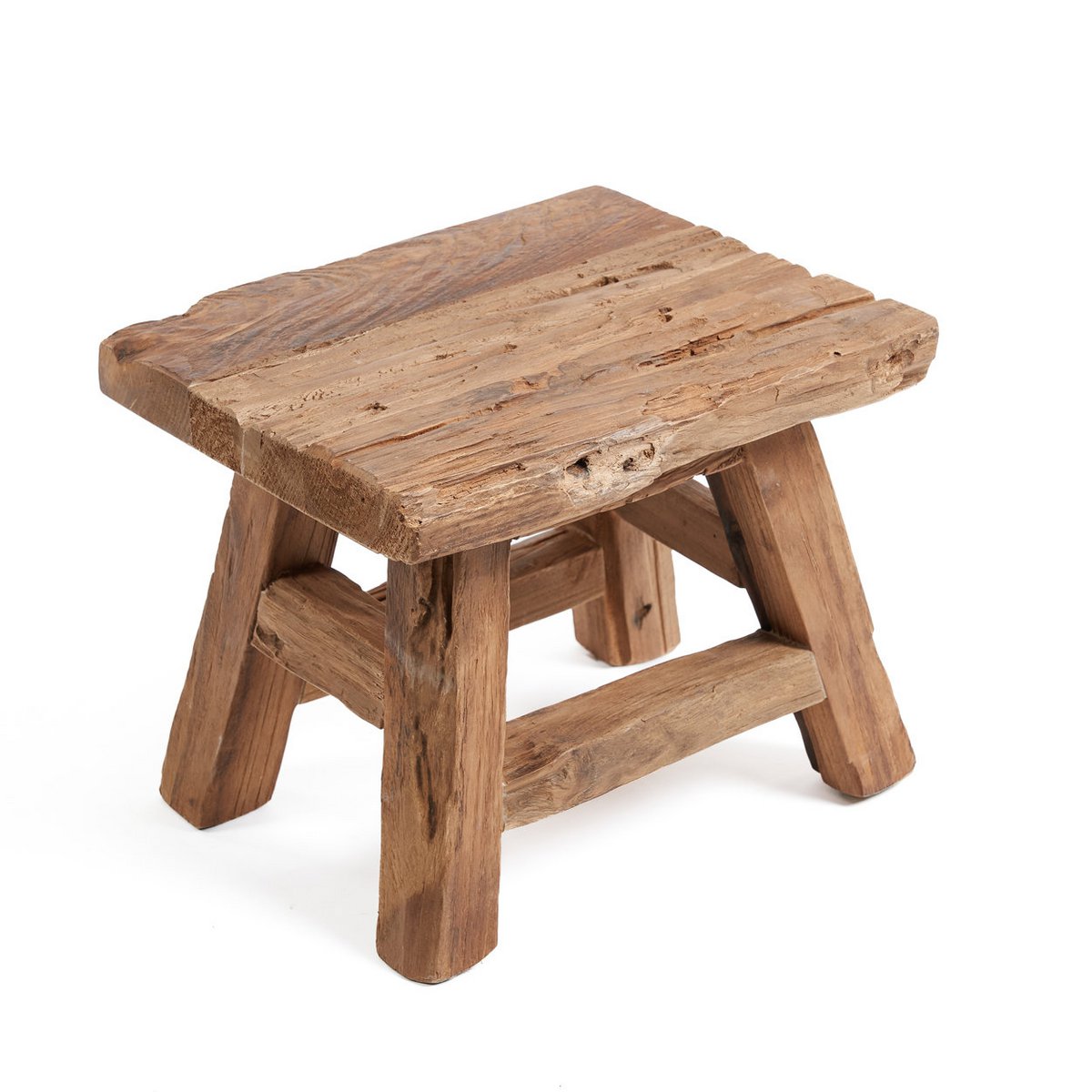 Yoke Hocker – handgefertigter Hocker aus recyceltem Teakholz