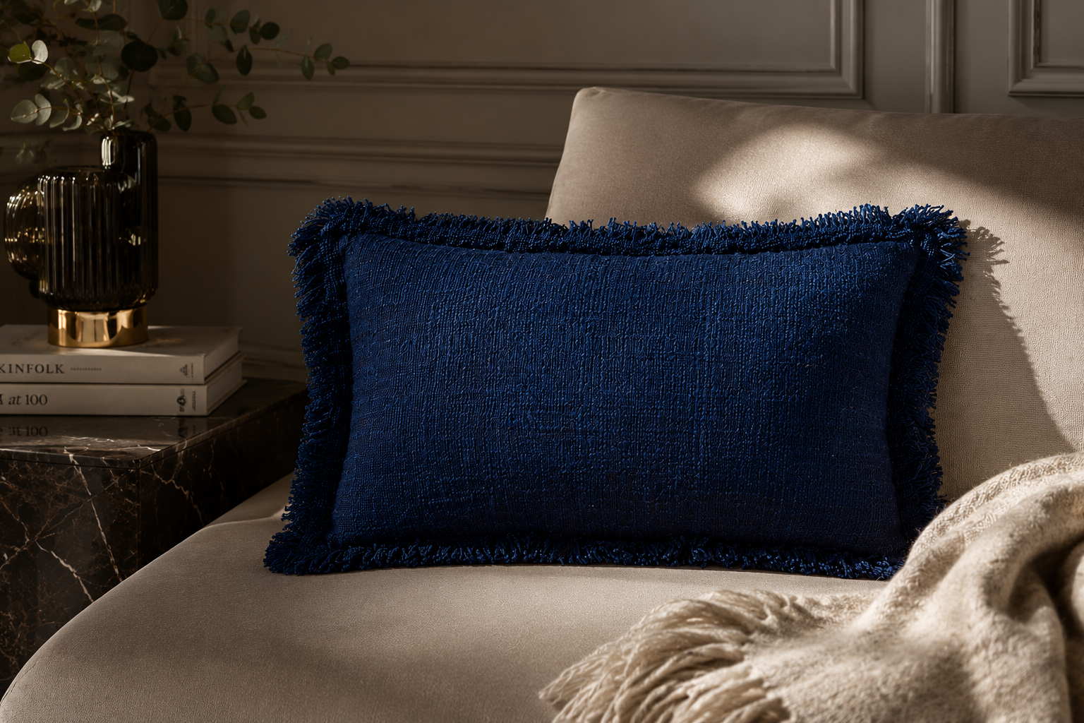 Azure Fringe Kuddfodral Indian Blue 30x50 cm | Bazar Bizar