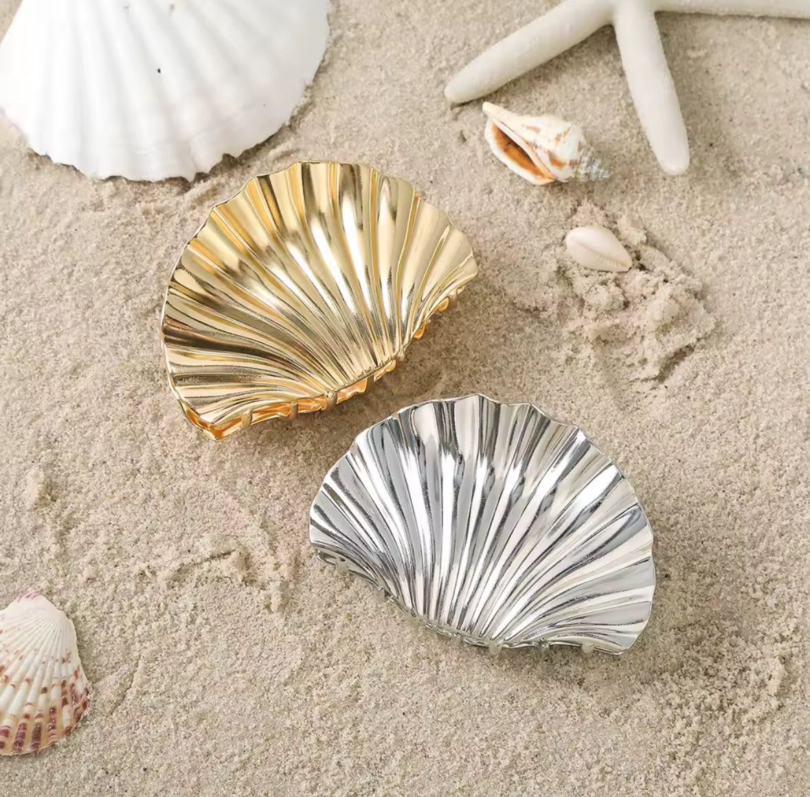 Pince à Cheveux en Forme de Coquillage | Or ou Argent | Métal