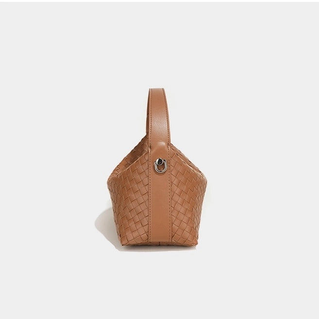 Woven leather bag made of recycled genuine leather